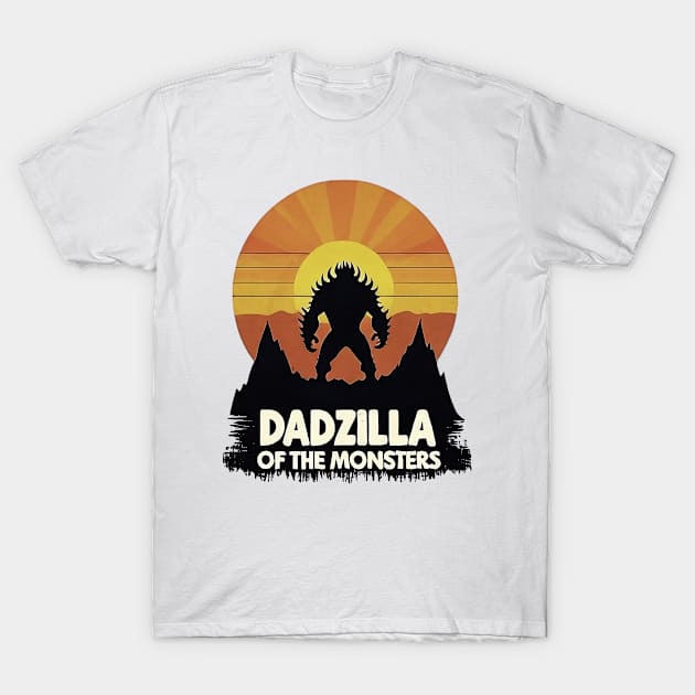 Mens Dadzilla Father Of The Monsters Retro Vintage Sunset T-Shirt by masterpiecesai